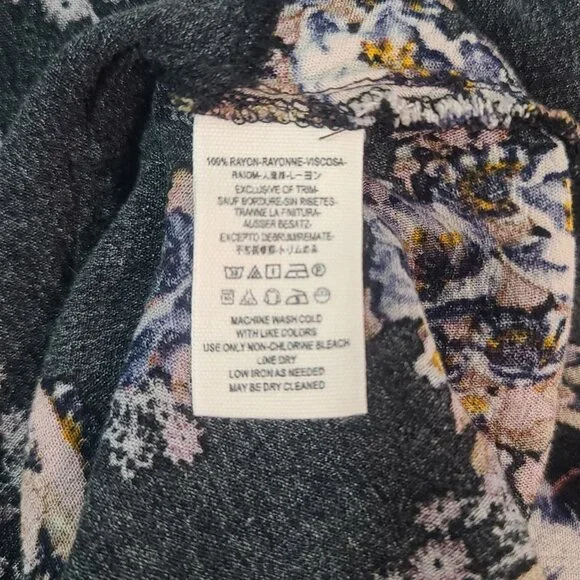 Free People Sz S Sleeveless Black Floral Swing Mini Dress Pockets Gauzy Boho - Picture 14 of 14